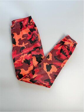 Red Camo Cargo Pants, Y2K Utility Pants, Streetwear Camo Trousers, High Rise 26"